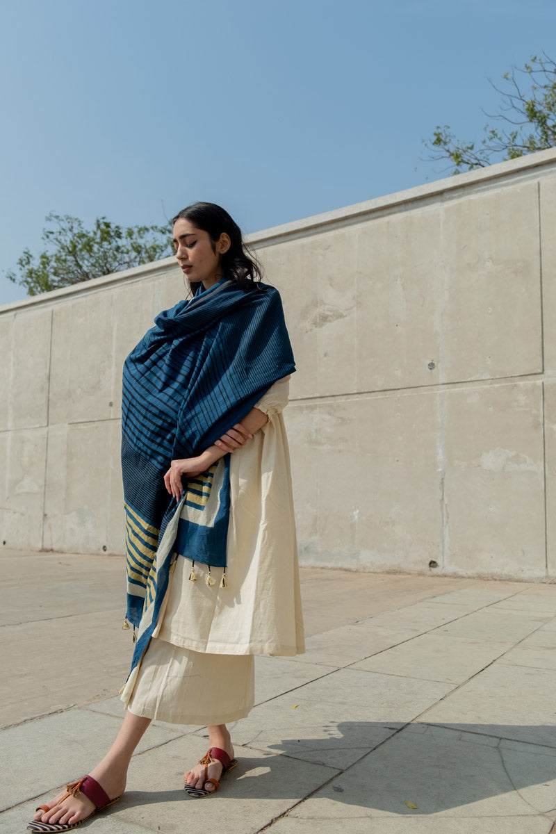 Cotton Dupatta - Indigo Stripe Gradation