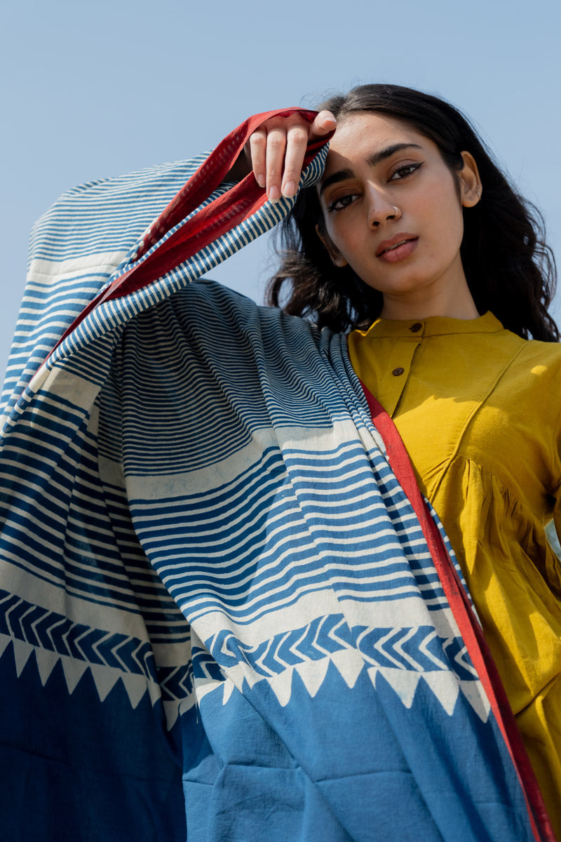 Cotton Dupatta - Indigo Arrow