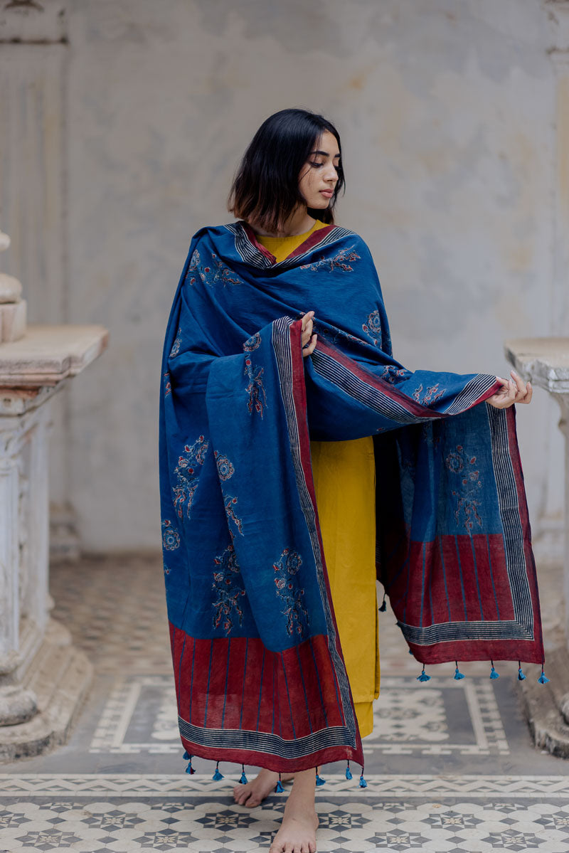 Cotton Dupatta - Indigo Iyan