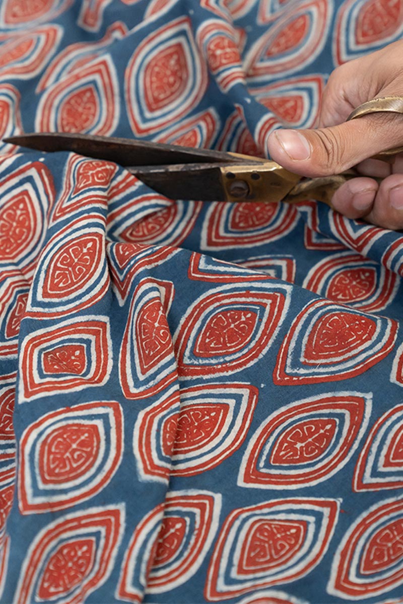 Cotton Fabric - Nakhali Indigo & Red