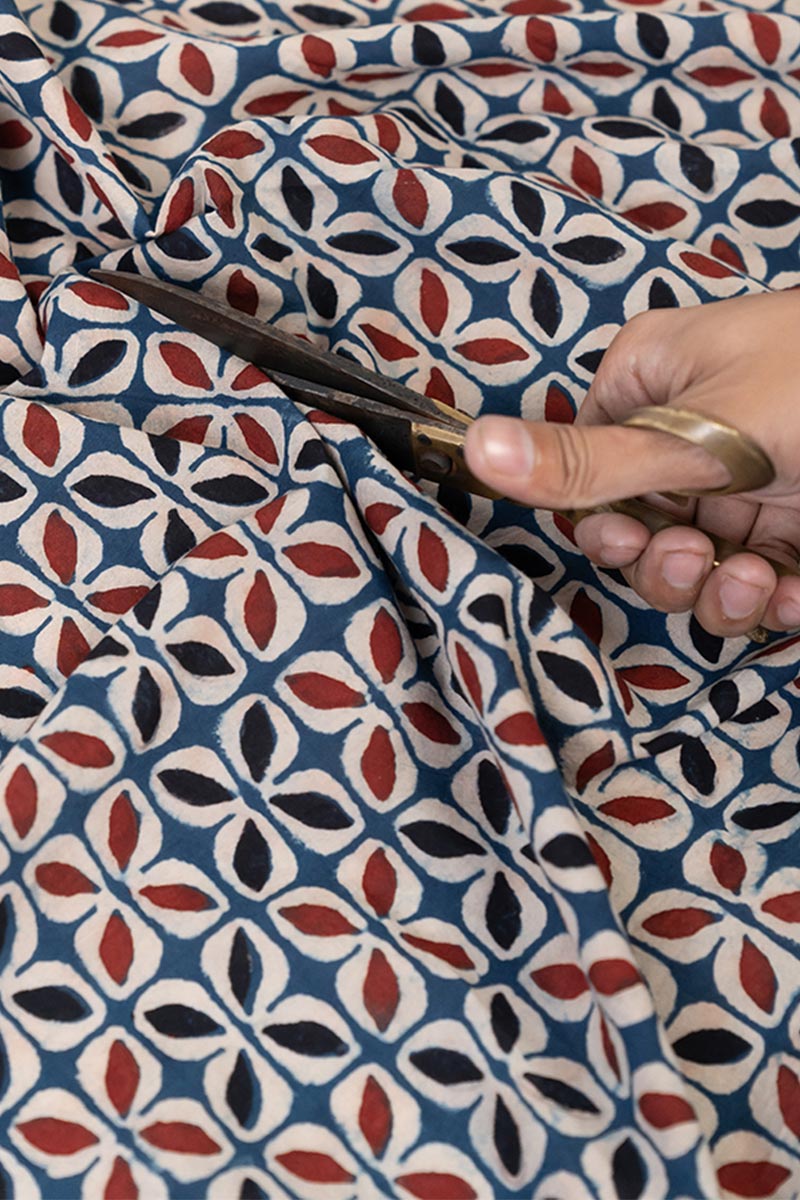 Cotton Fabric - Laya Indigo & Red