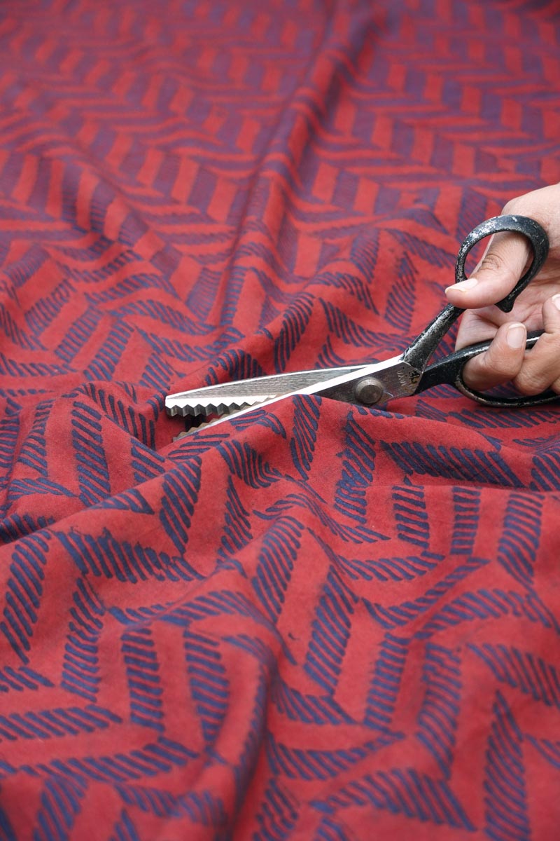 Cotton Fabric - Safa Red & Indigo