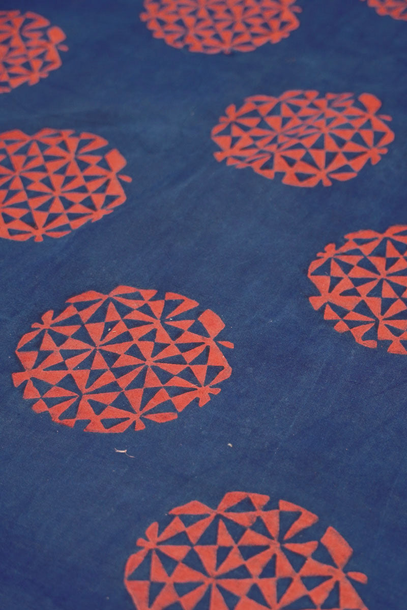 Cotton Fabric - Aida Indigo & Red