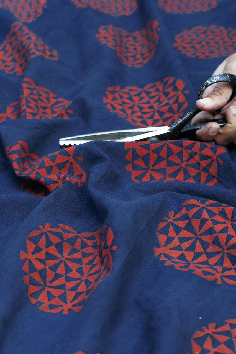 Cotton Fabric - Aida Indigo & Red