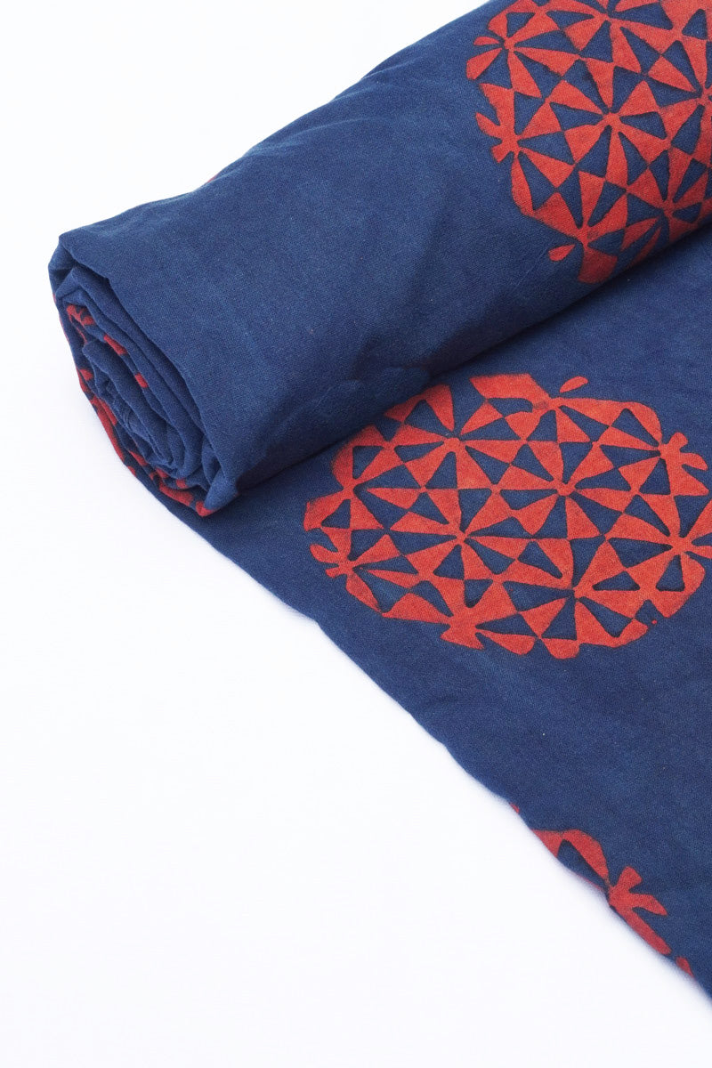 Cotton Fabric - Aida Indigo & Red