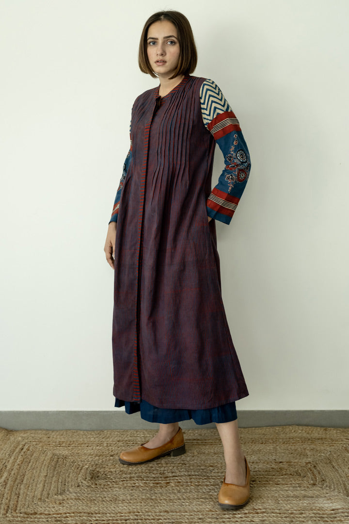 Pintuck Kurta - Indigo & Burgundy