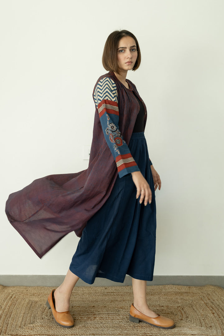 Pintuck Kurta - Indigo & Burgundy
