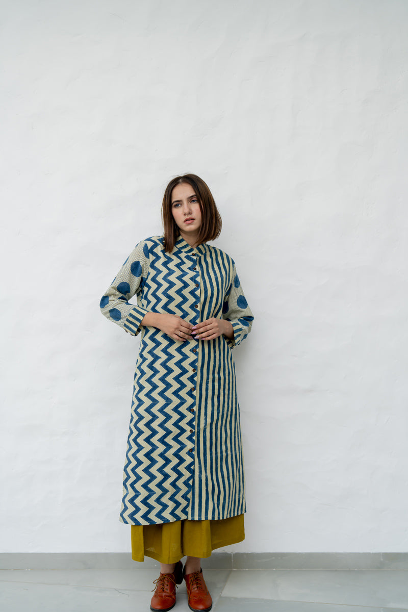 Button Up Kurta-Indigo
