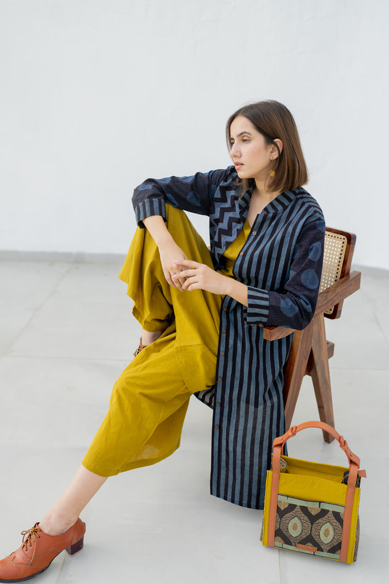 Button up Kurta-Black & Indigo