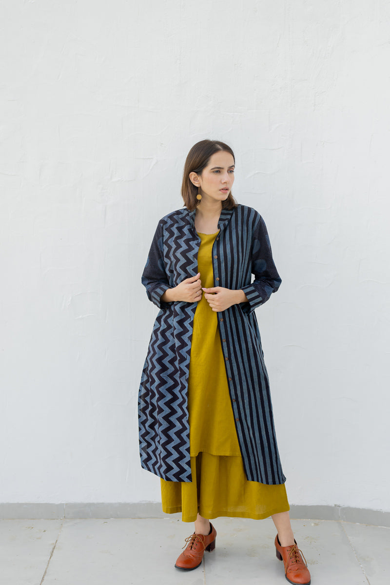 Button up Kurta-Black & Indigo