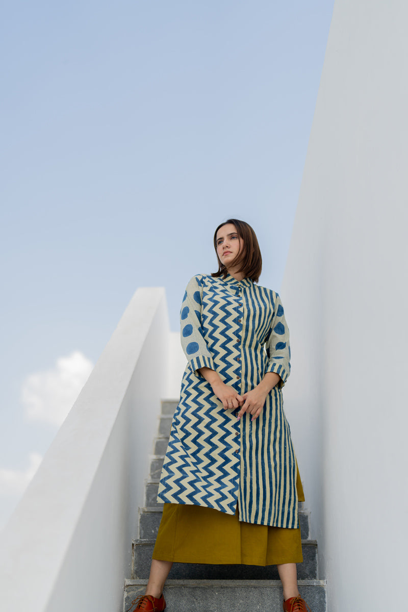 Button Up Kurta-Indigo