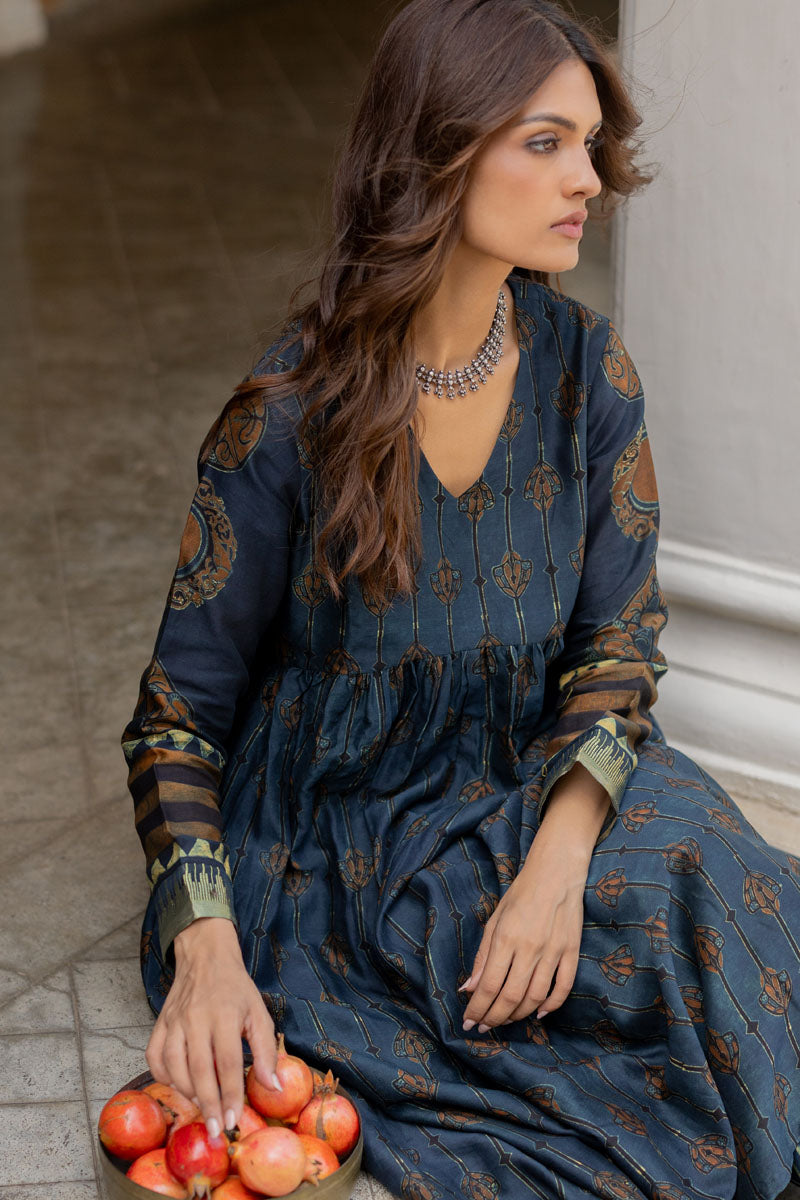 Chanderi Silk V Neck Flared Kurta Set of 2 - Maliha