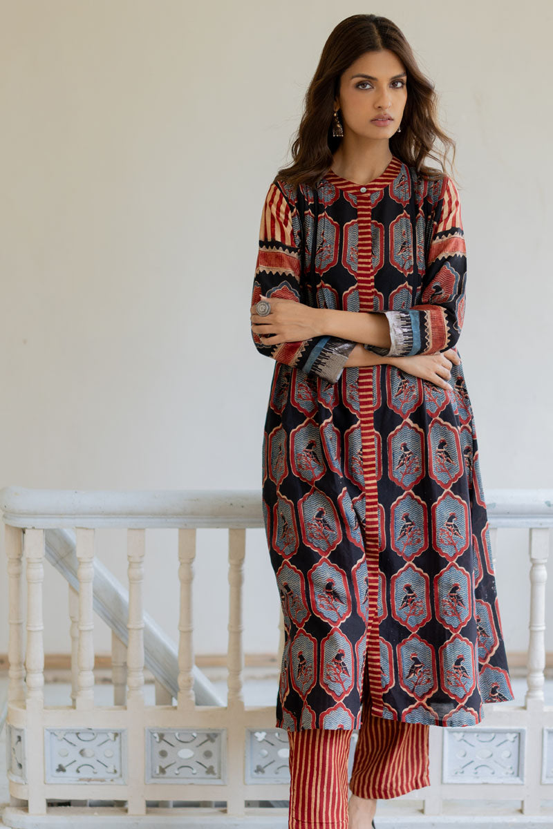 Chanderi Silk Pintuck Kurta Set of 2 - Noura
