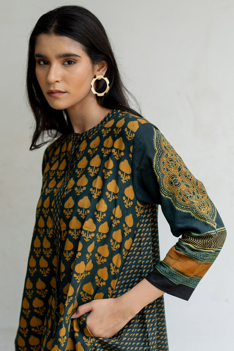 A-line Kurta - Baani Forest Green