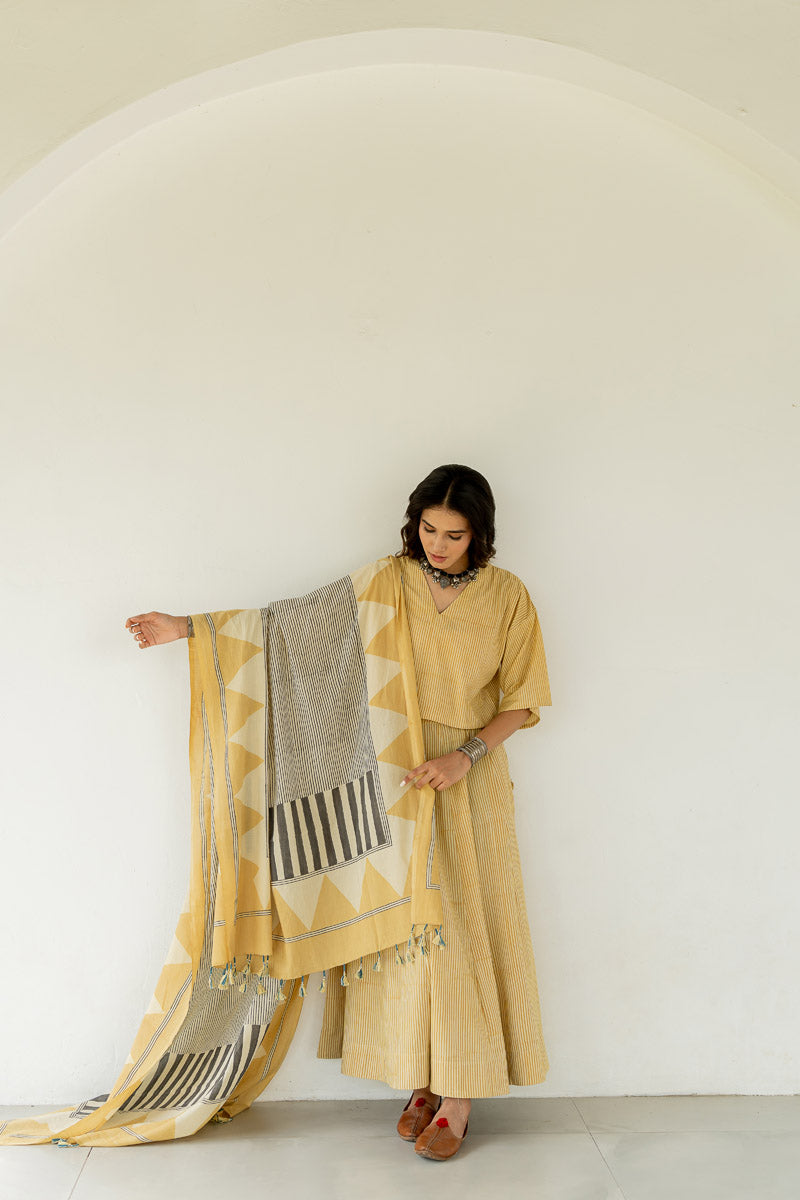 Set of 3 - Flared Skirt, Top & Dupatta