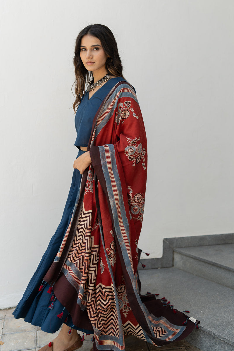 Set of 3 - Flared Skirt, Top & Dupatta