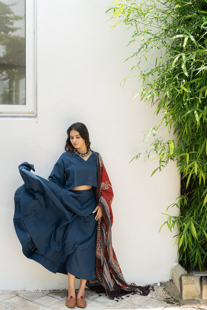 Set of 3 - Flared Skirt, Top & Dupatta