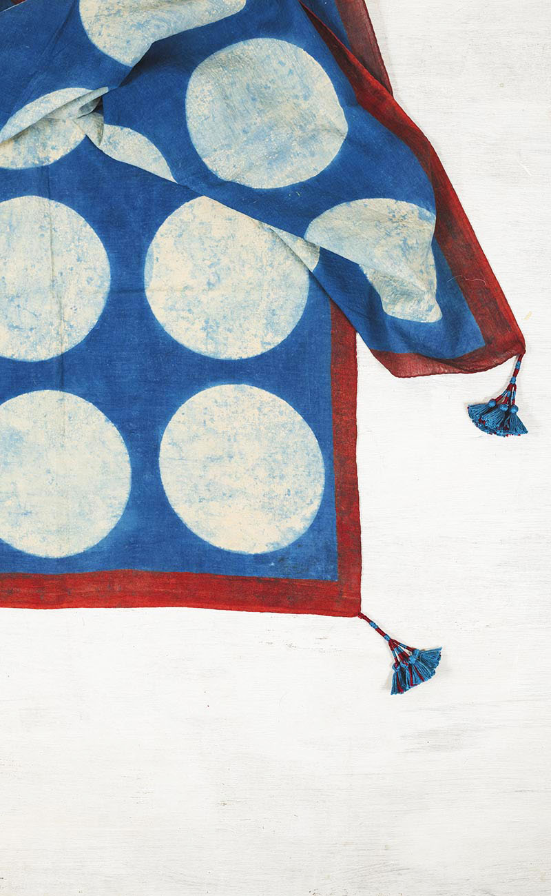 Cotton Scarf - Indigo & White Circles