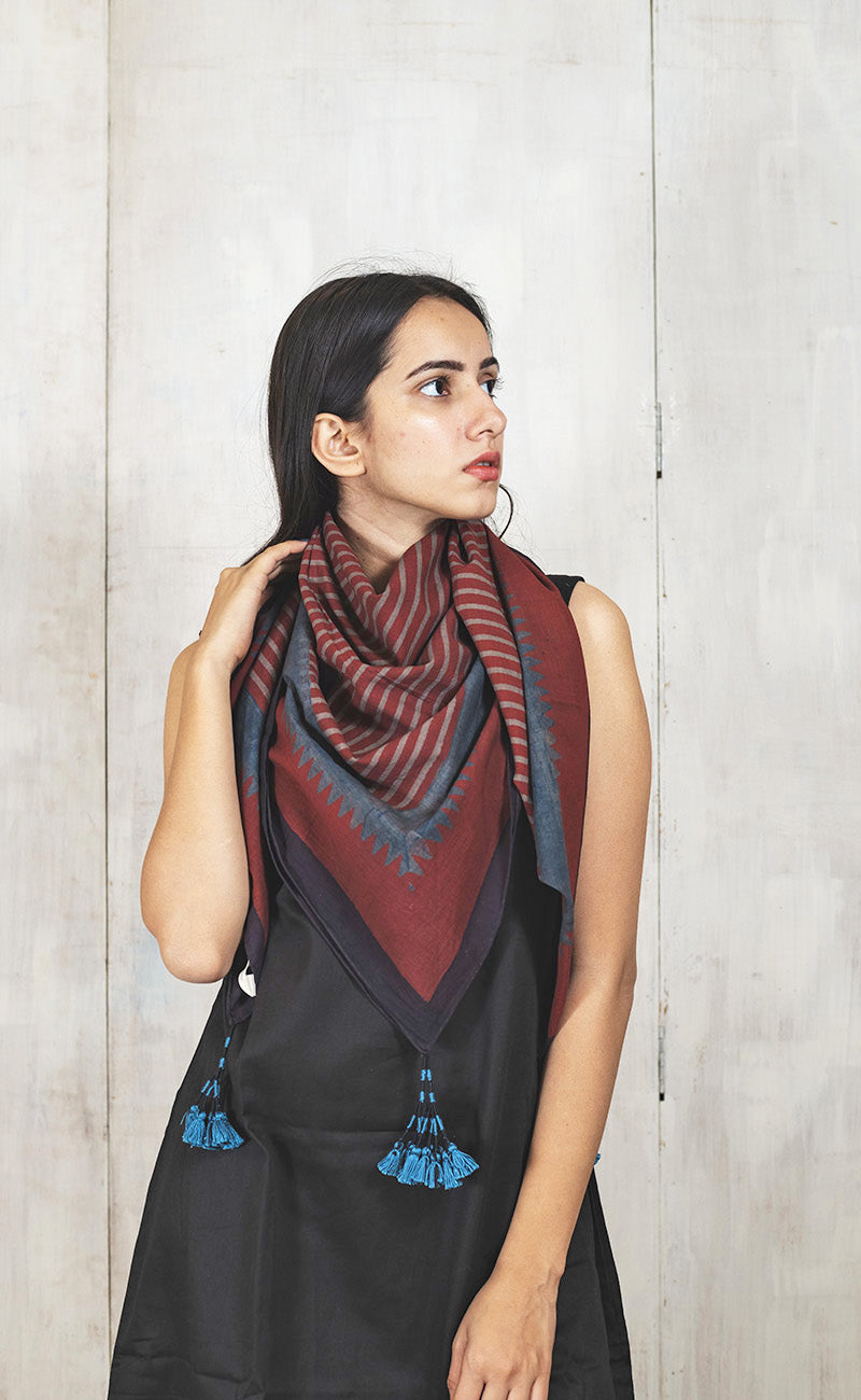 Cotton Scarf - Burgundy stripes