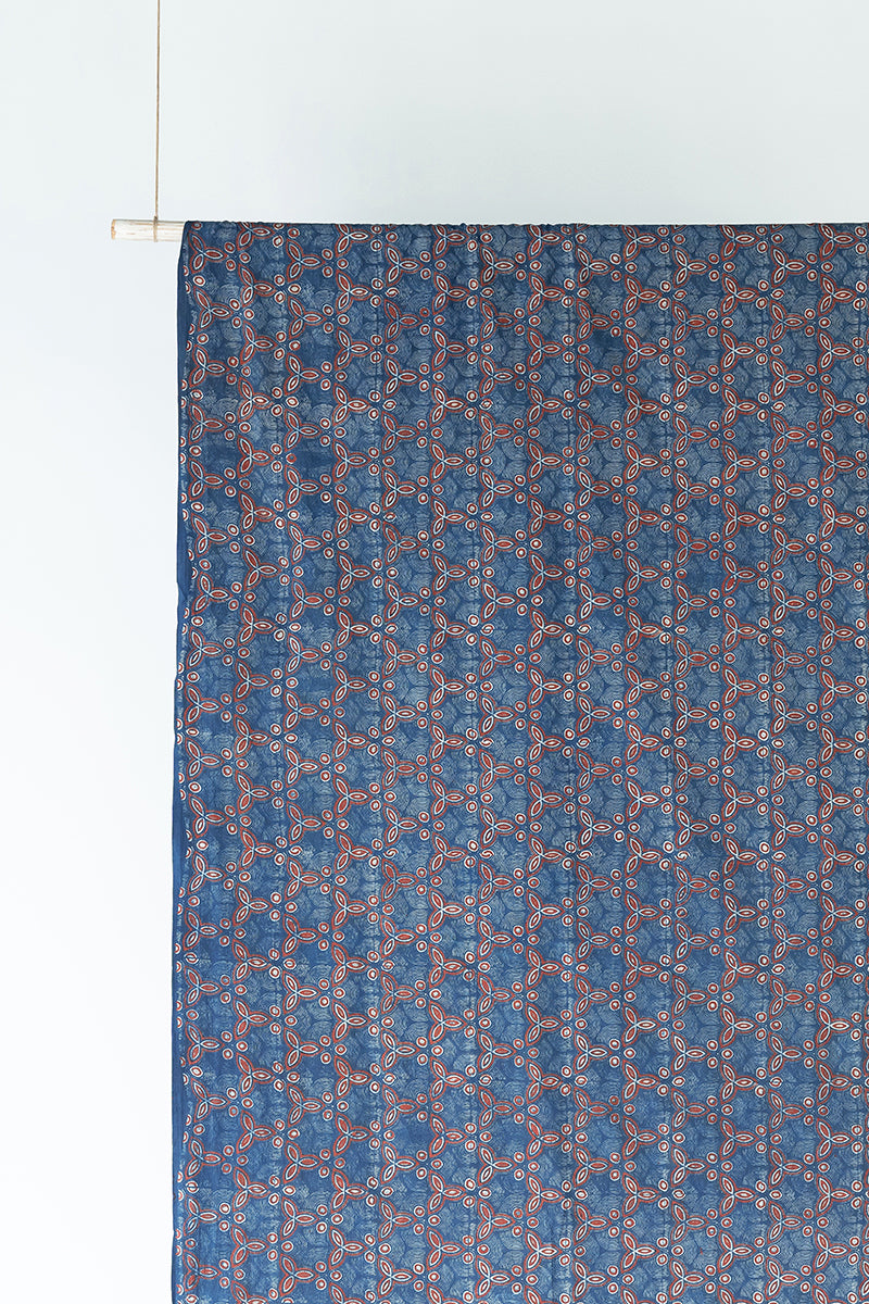 Cotton Fabric - Tridha Indigo & Red