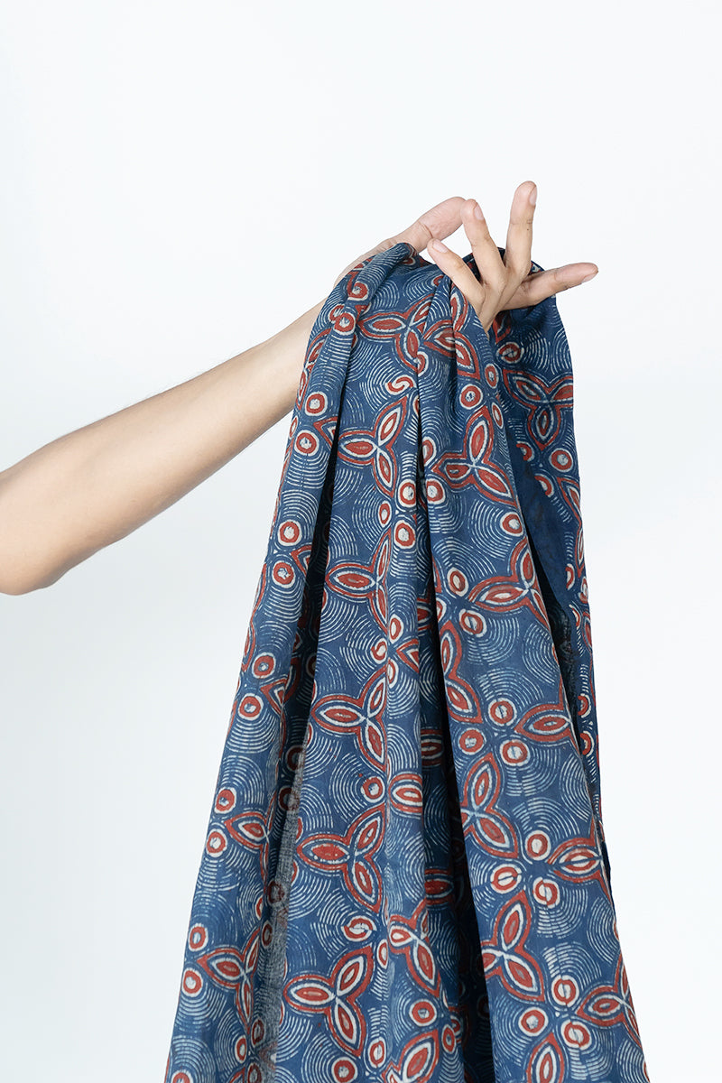 Cotton Fabric - Tridha Indigo & Red