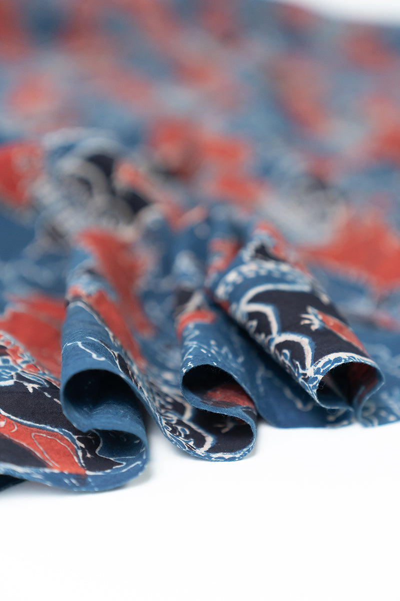 Cotton Fabric - Ghayur Indigo & Red