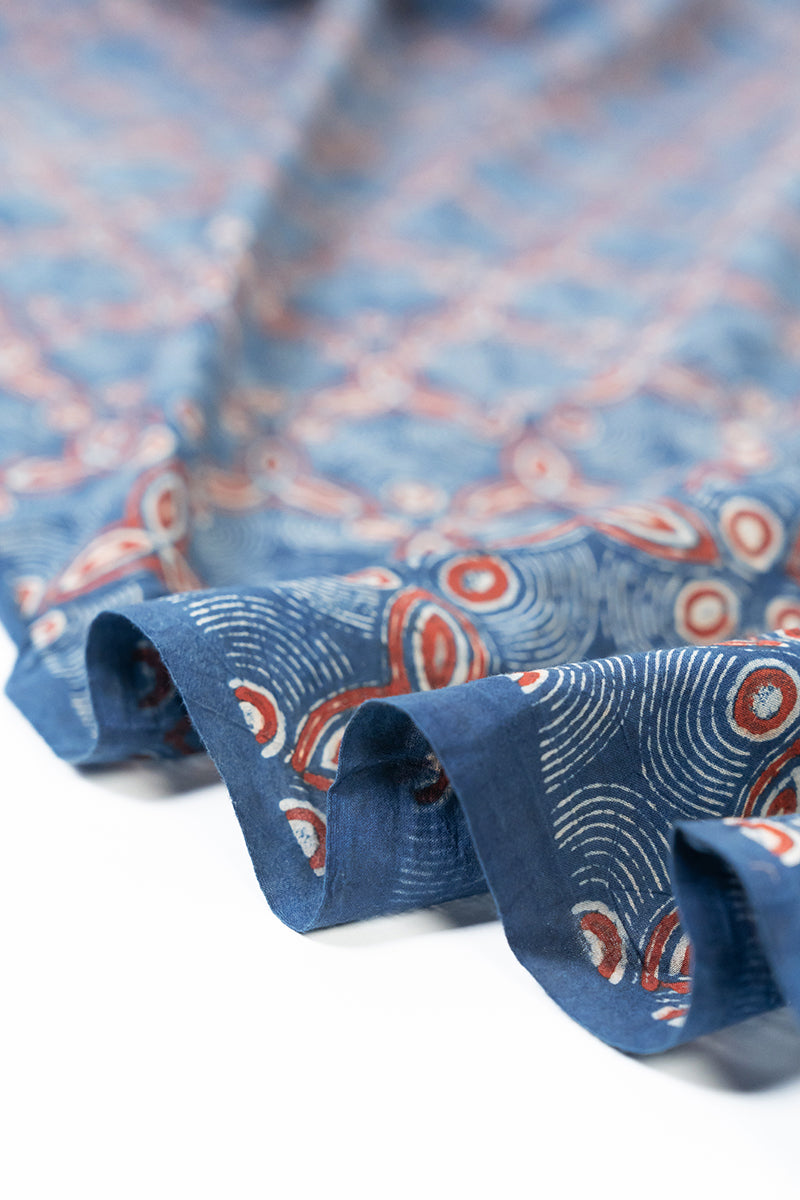 Cotton Fabric - Tridha Indigo & Red
