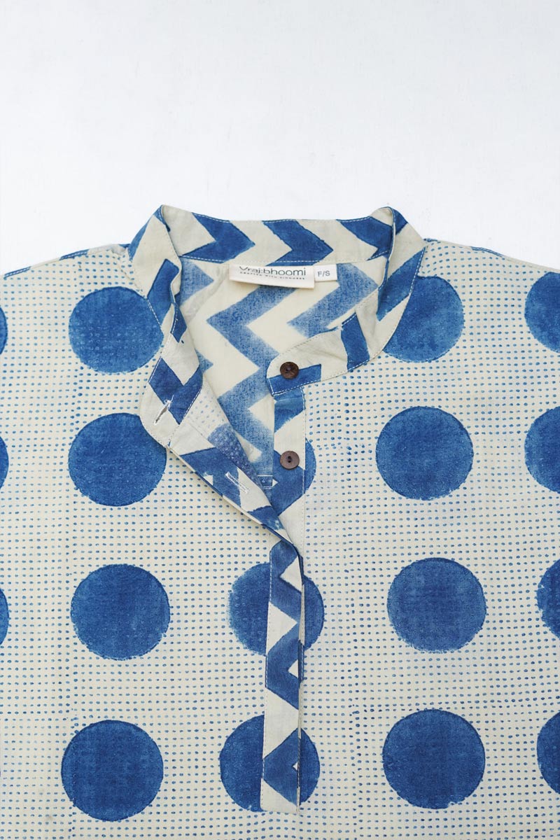 Unisex Anti fit Shirt - Indigo polka