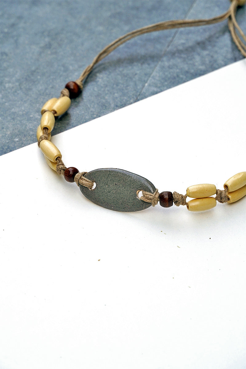 Choker Necklace - Grey Oval