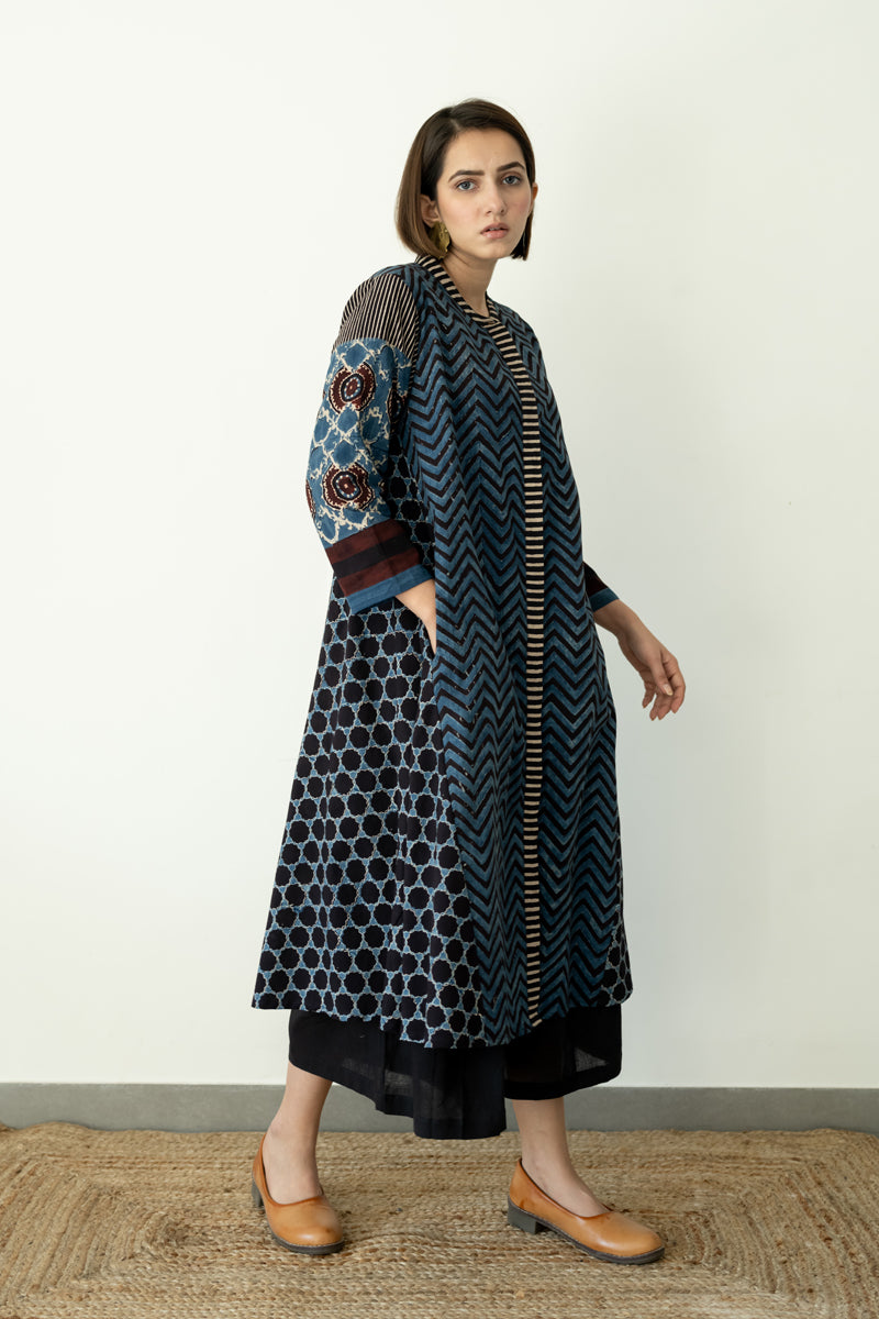 A-line Kurta - Indigo & Black