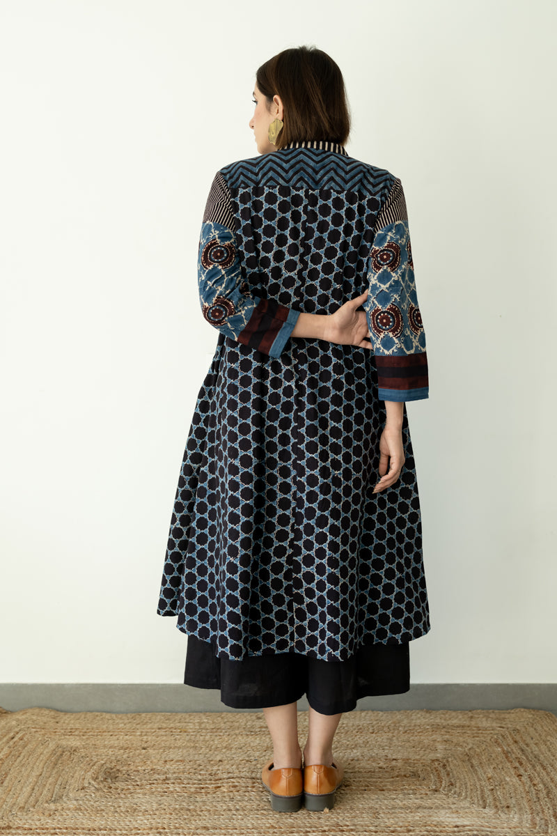 A-line Kurta - Indigo & Black