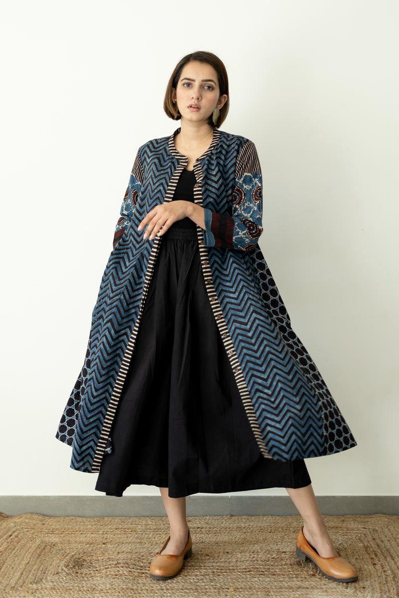 A-line Kurta - Indigo & Black