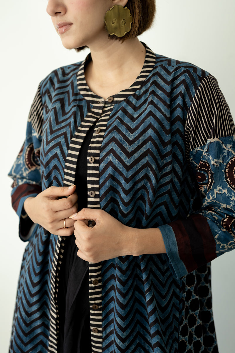 A-line Kurta - Indigo & Black