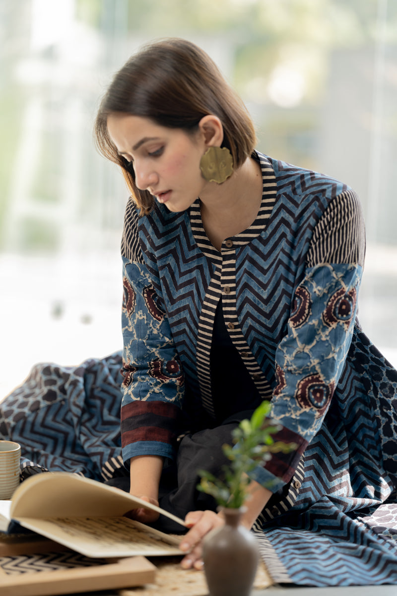 A-line Kurta - Indigo & Black