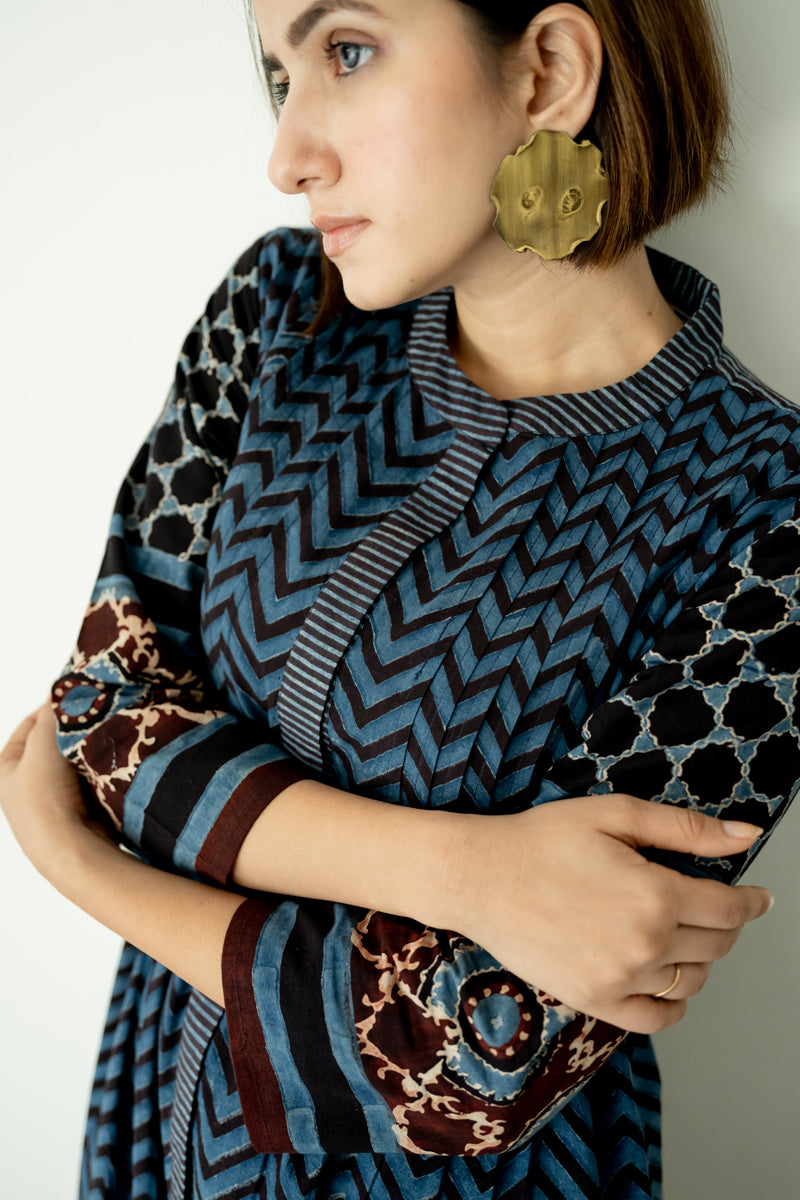 Pintuck Kurta - Indigo & Black