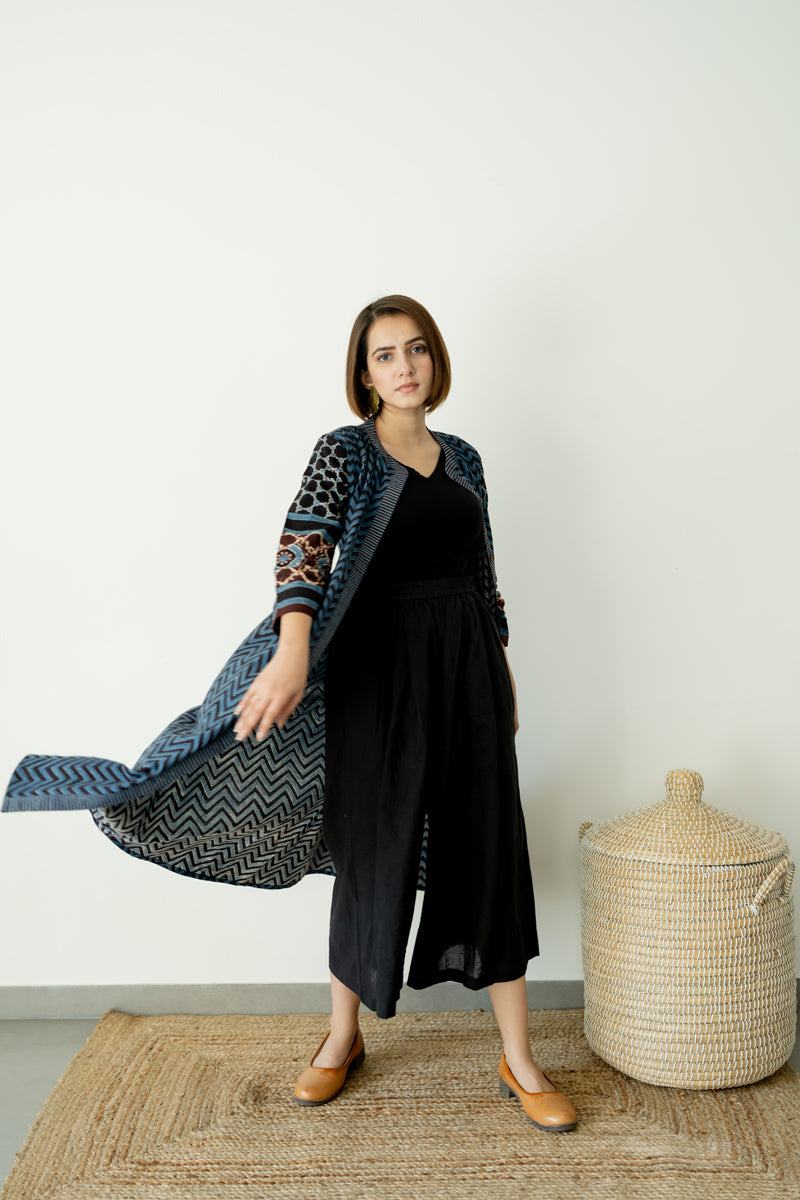 Pintuck Kurta - Indigo & Black