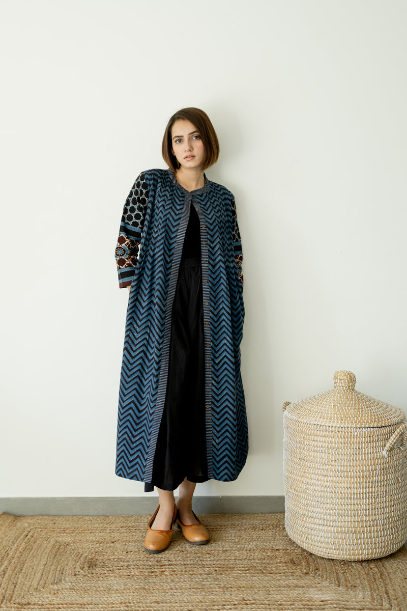 Pintuck Kurta - Indigo & Black