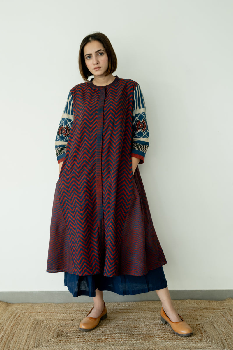 A-line Kurta - Indigo & Burgundy