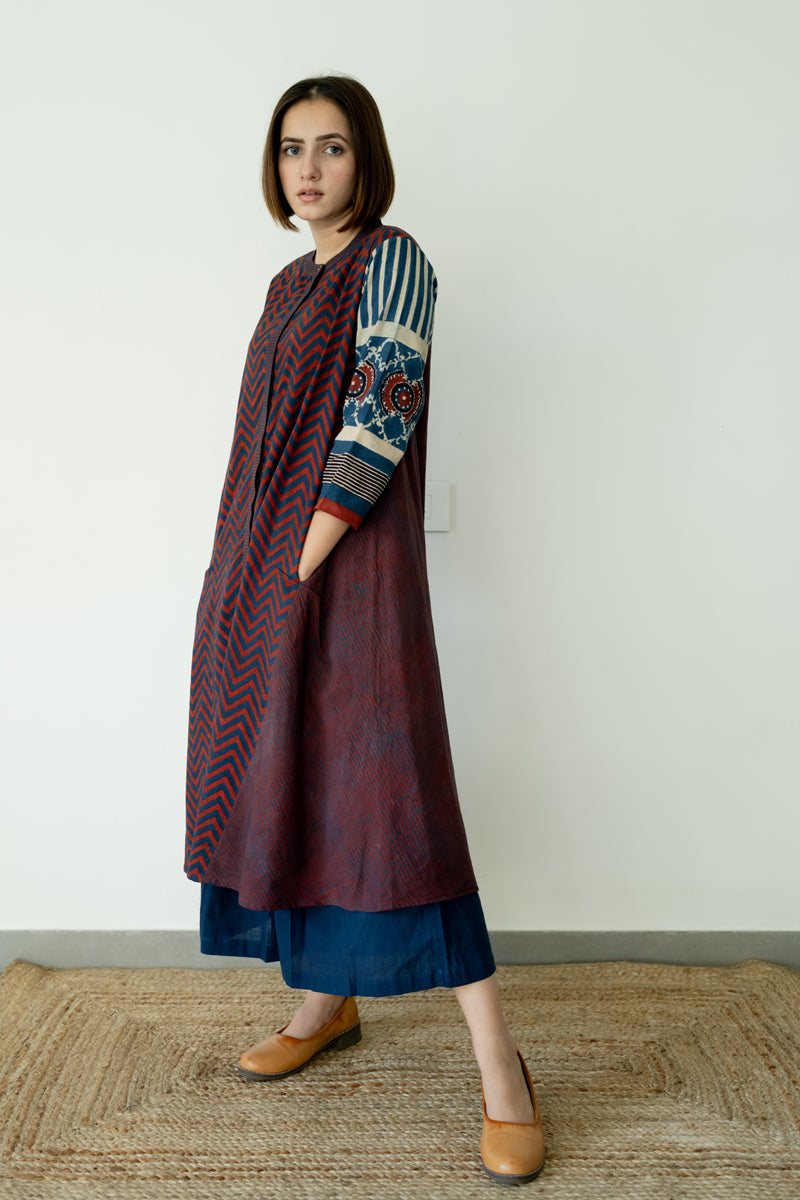 A-line Kurta - Indigo & Burgundy