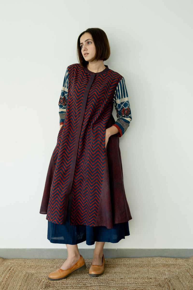 A-line Kurta - Indigo & Burgundy