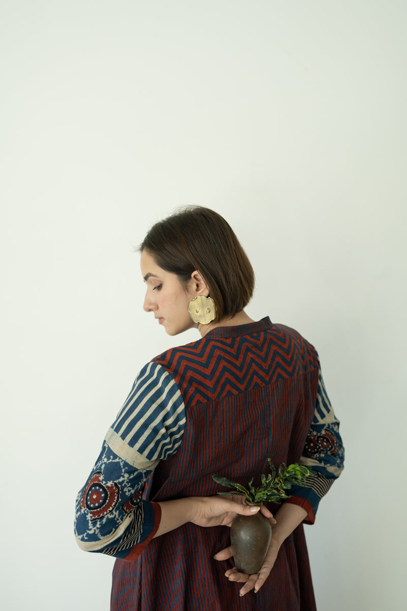 A-line Kurta - Indigo & Burgundy