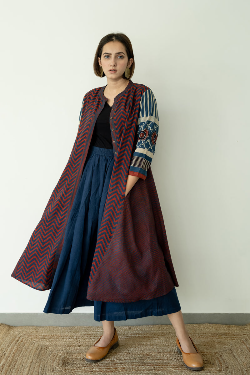A-line Kurta - Indigo & Burgundy