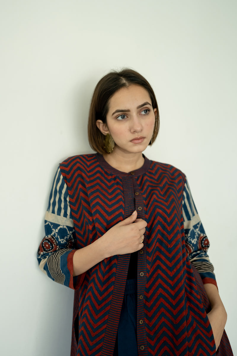 A-line Kurta - Indigo & Burgundy