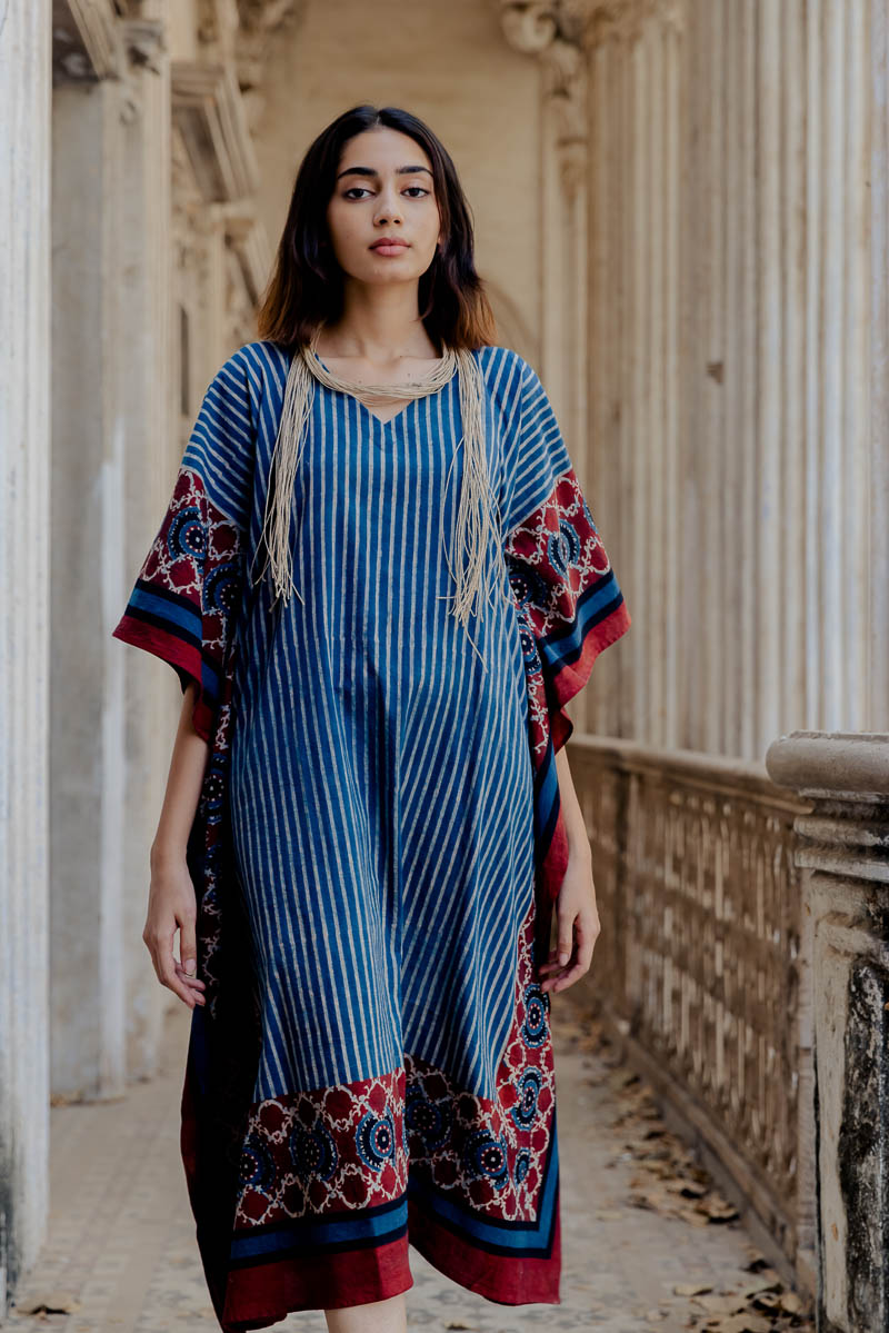Freesize Kaftan – Indigo Stripes Neeha