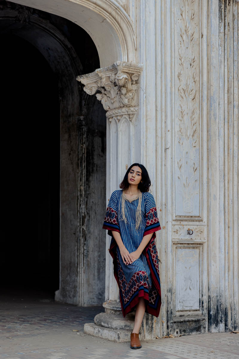 Freesize Kaftan – Indigo Stripes Neeha