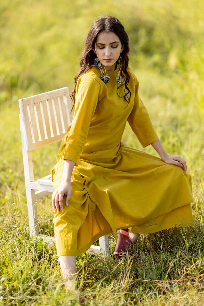 Co-ord Set of 2 – Mustard Green Kurta & Culotte