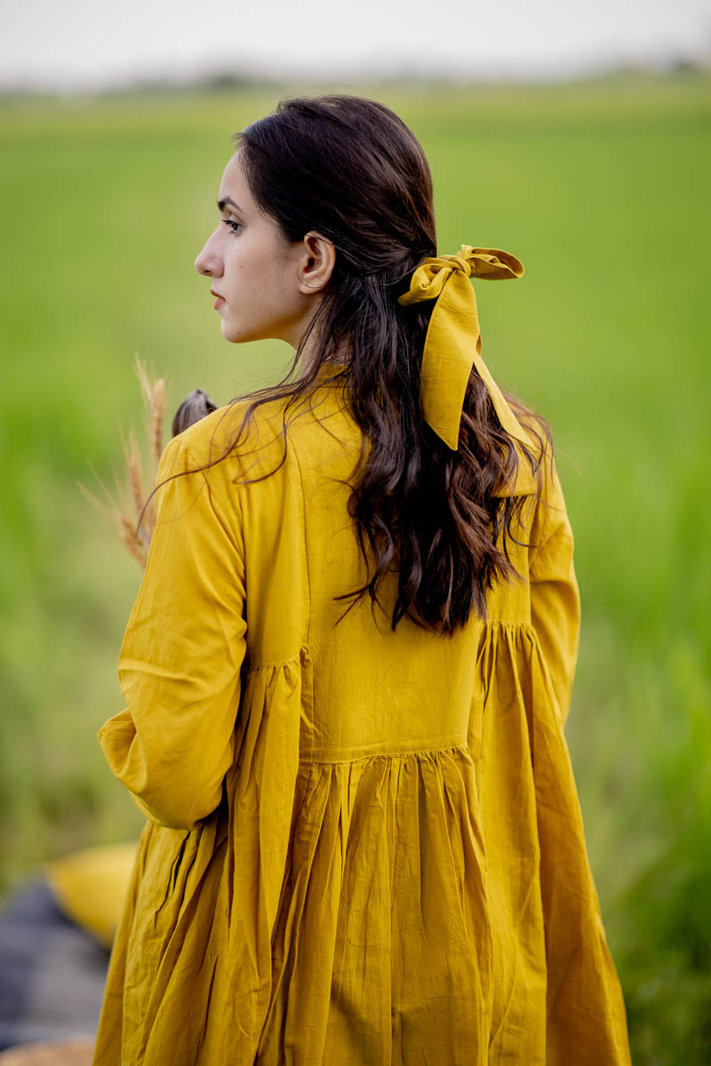 Co-ord Set of 2 – Side Pleat Kurta & Culotte – Mustard