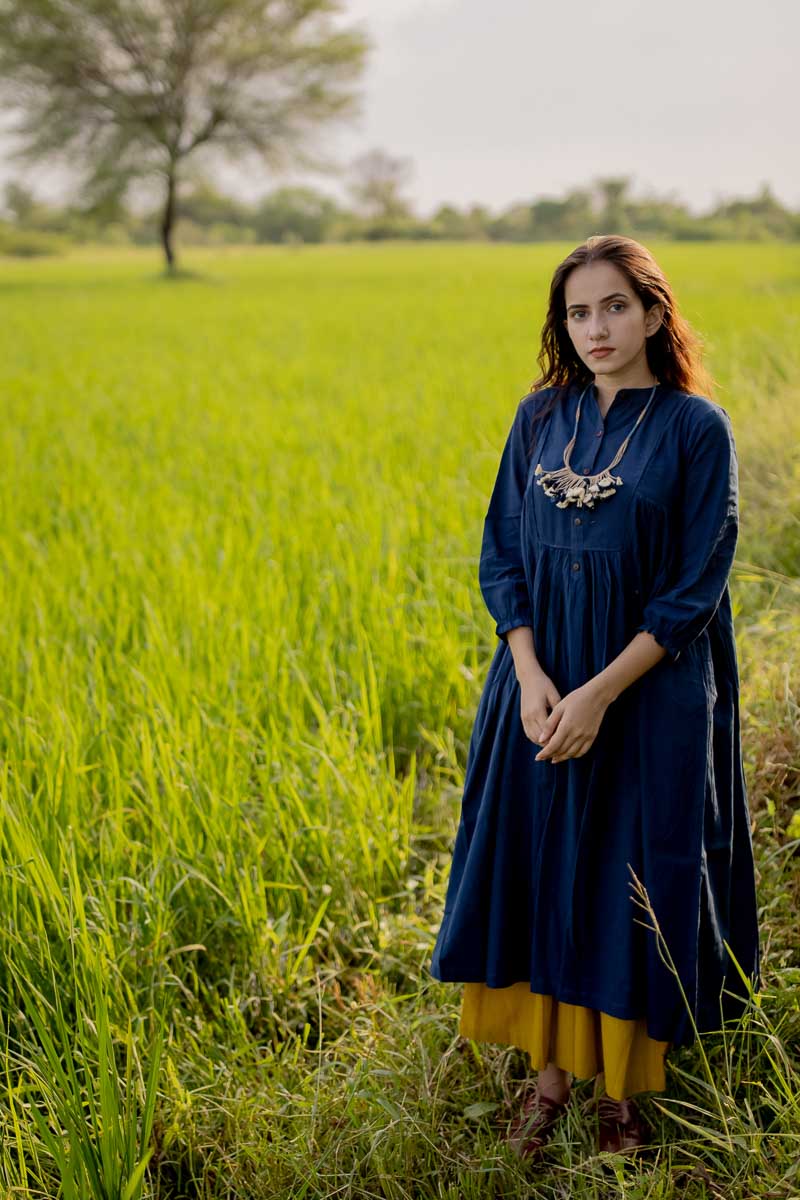 Side Pleat Kurta – Indigo