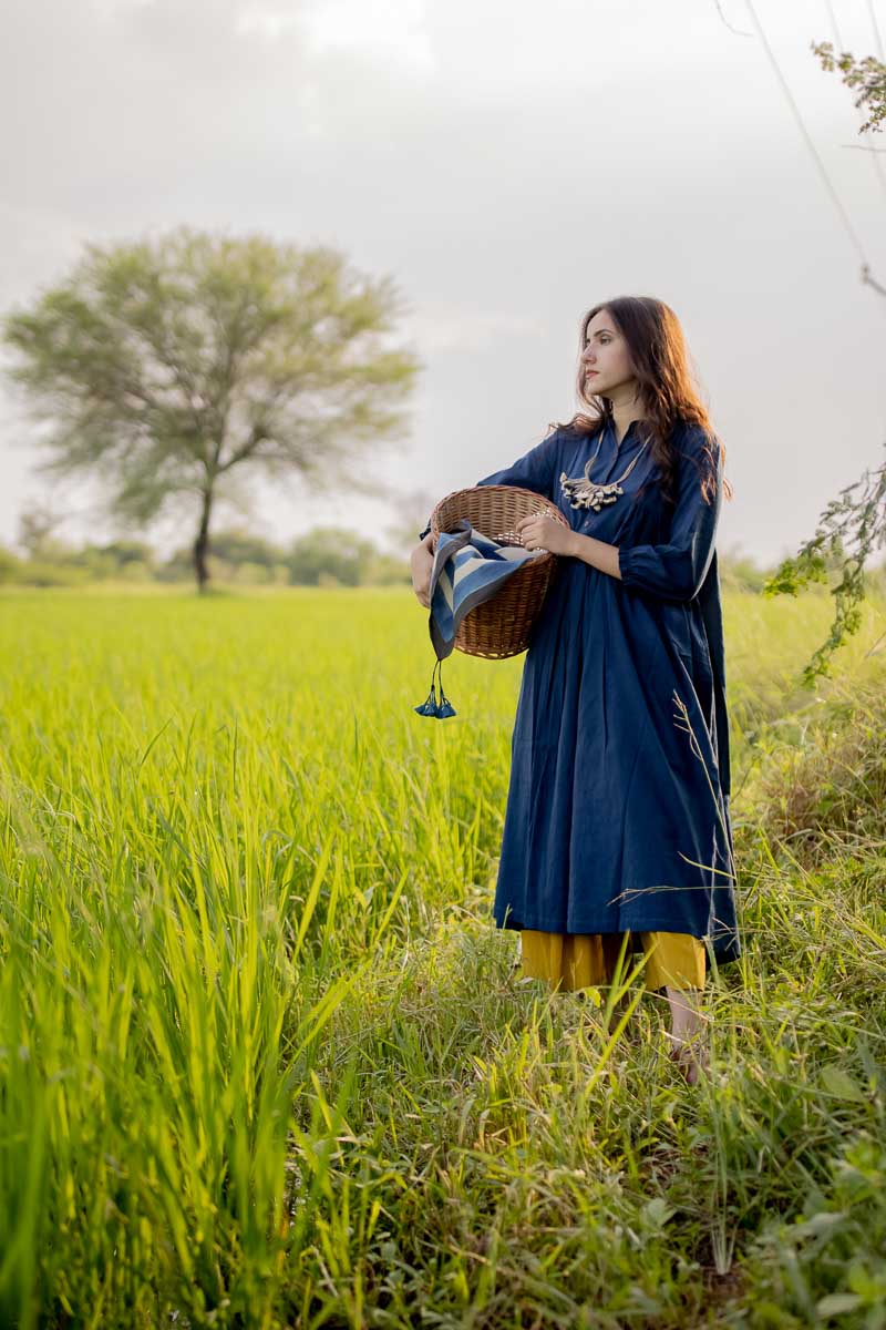 Side Pleat Kurta – Indigo