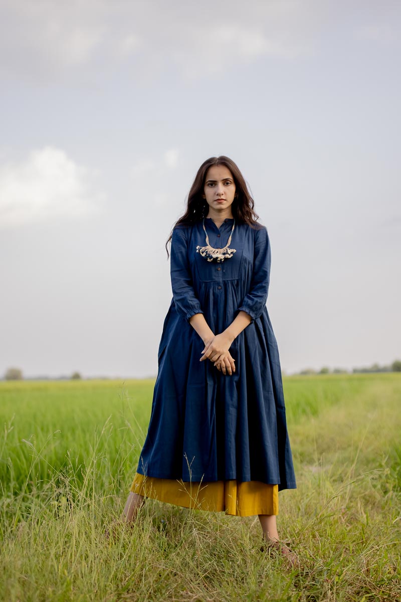 Co-ord Set of 2 – Side Pleat Kurta & Culotte – Indigo